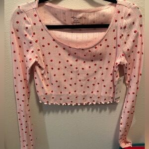 Urban Outfitters Pink Strawberry Print Long Sleeve Top